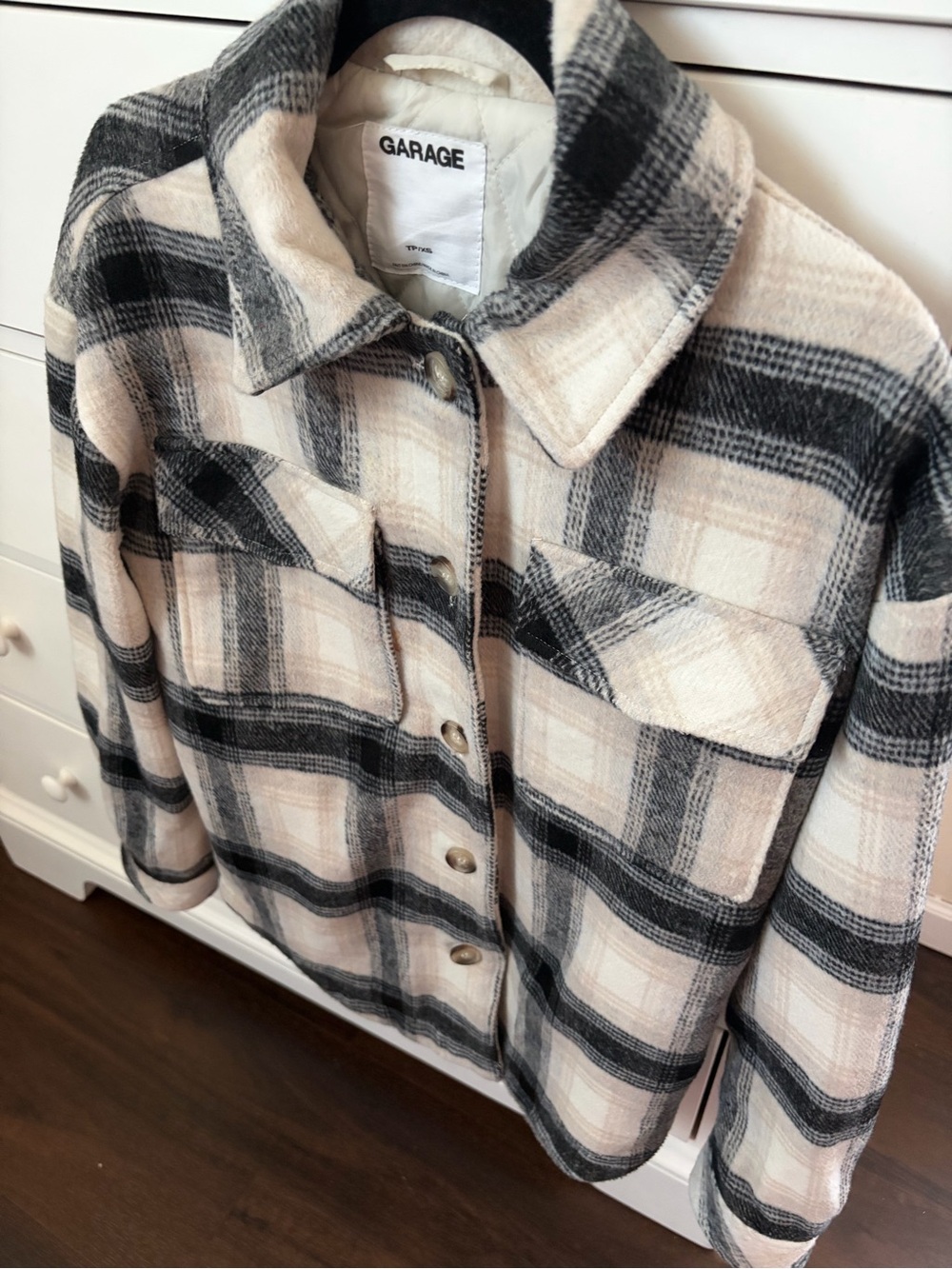 Garage Black & Cream Plaid Button-Up Shacket